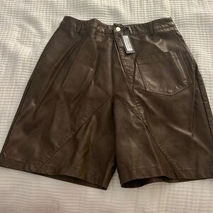 PRETTYLITTLETHING-Premium Brown Washed Faux Leather Oversized Long Shorts size 6